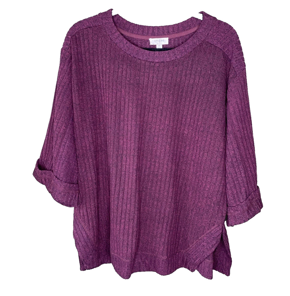 Umgee Shirt Womens Medium Plum Purple Relaxed Fit Bohemian Short Sleeve Sweater